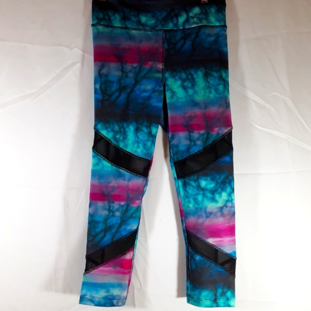 VOGO Mesh Panel Tree Branch Print Ombre Pink Blue Green Leggings